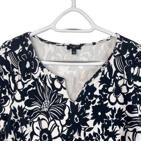 Talbots Womens Abstract Floral Chic Shift Dress Large Black White Cotton Office - Picture 6 of 16